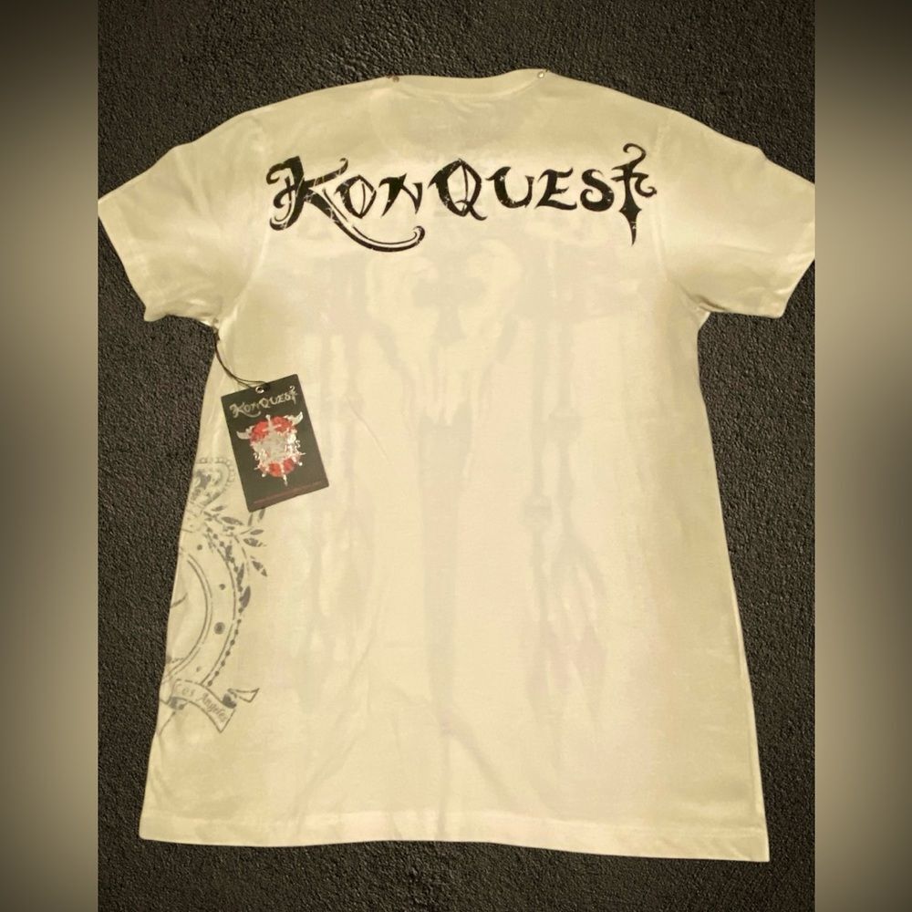 KonQuest RARE MEN’s skull T-Shirt Swarovski crystals & studded NWT size S. - Picture 3 of 14